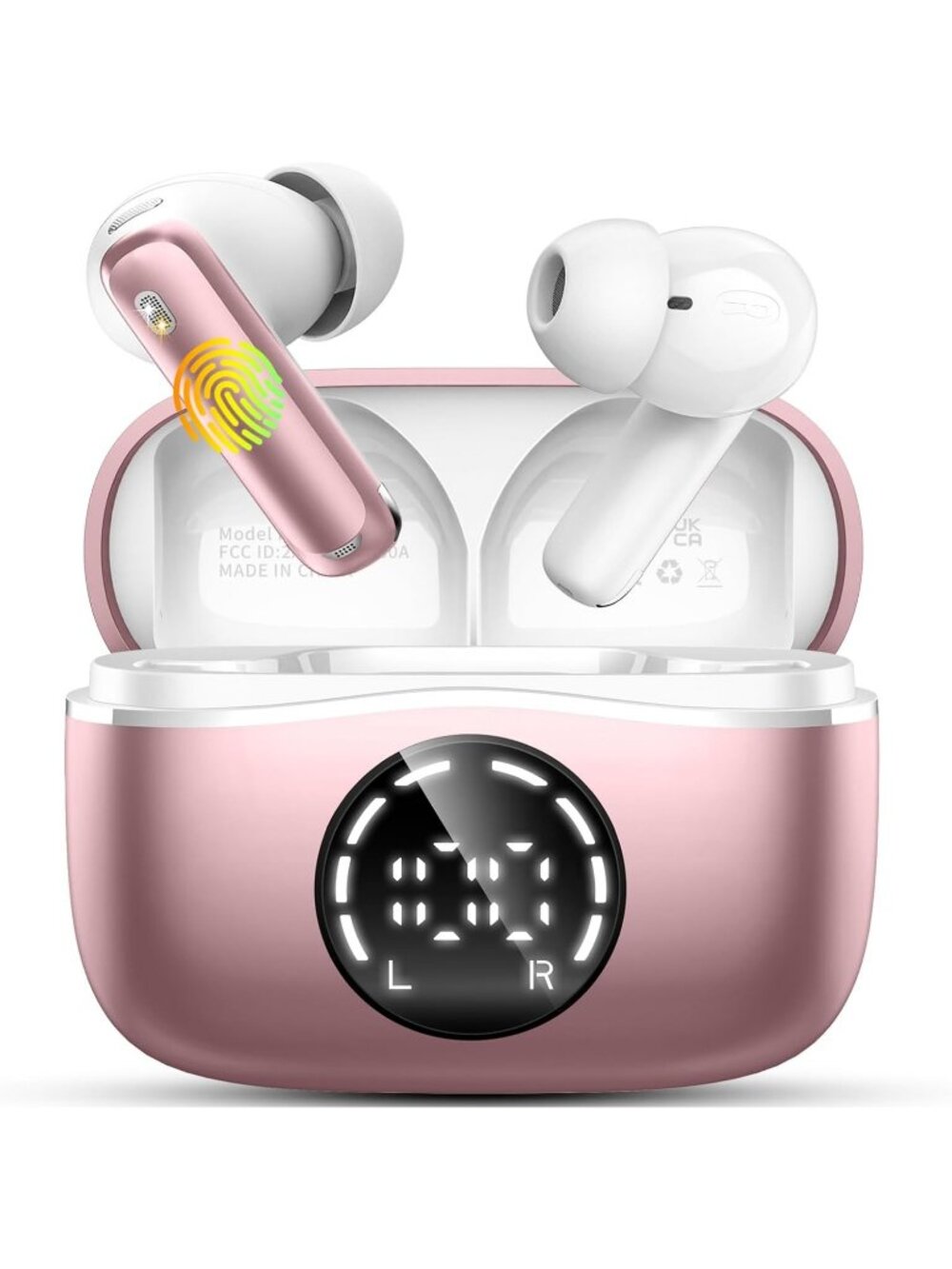 Wireless Rose Gold Bass-3.0 3D-Stereo Noise Cancelling 40Hrs Bluetooth Earbud